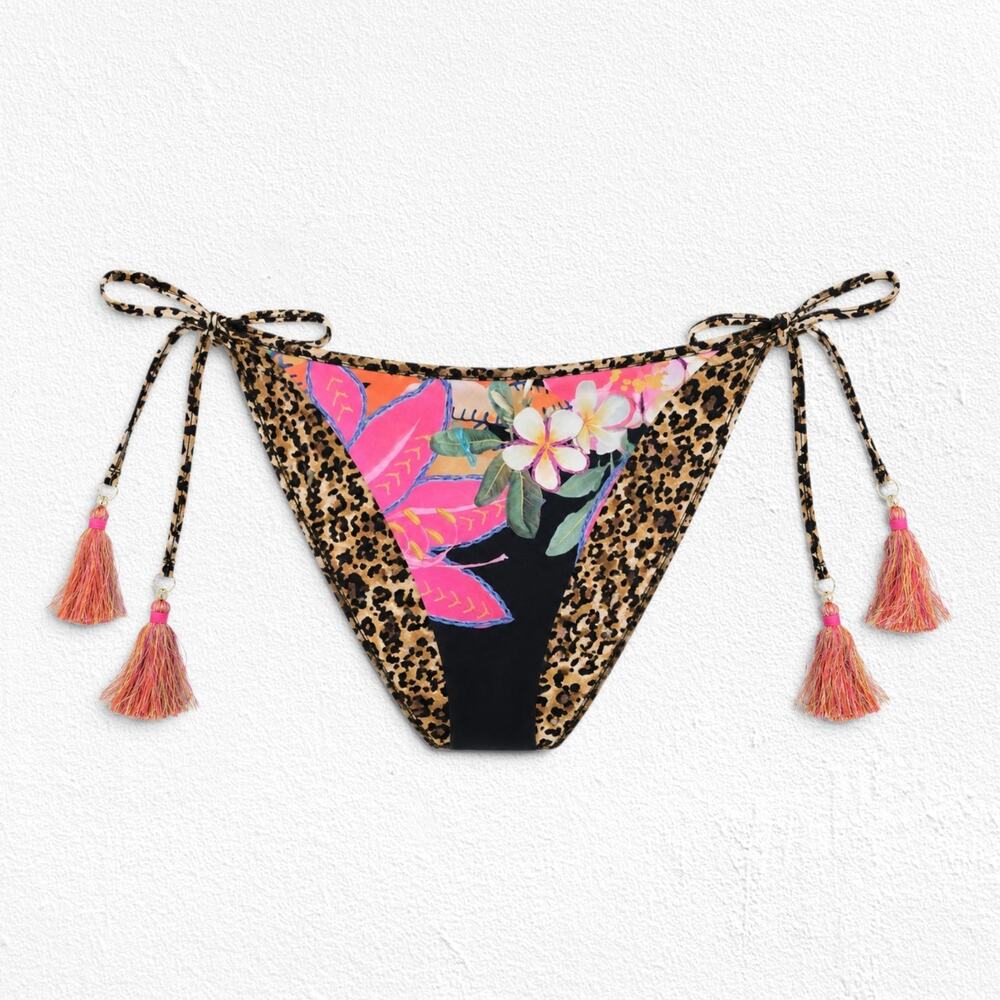 La Blanca Sunshine 79 Floral Leopard Reversible Bikini Bottom Size 2 NWT